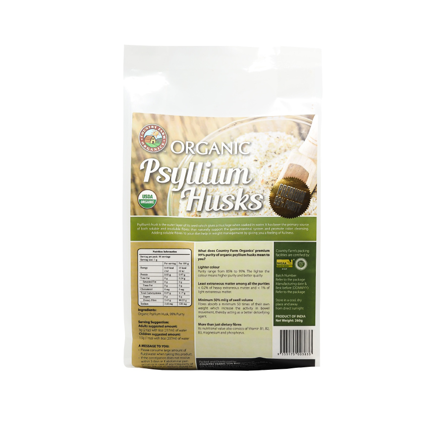 Organic Psyllium Husk - Whole 99% purity (260g)