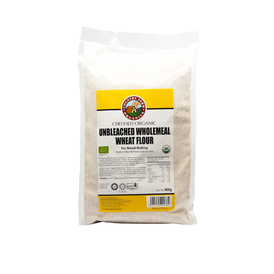 Certified Organic Unbleached Wholemeal Wheat Flour (900g)